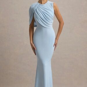 Club L London Light Blue Draped Maxi Dress